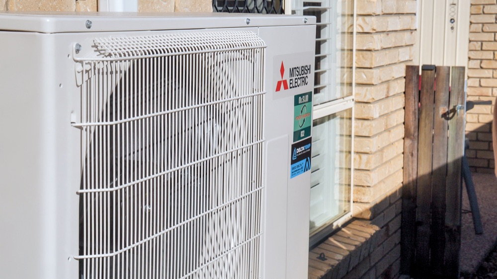 An outdoor unit mounted with clearance for airflow